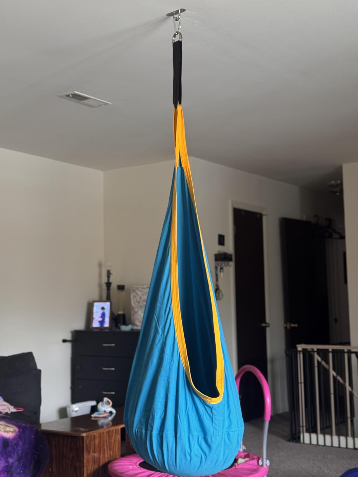 Y- STOP Pod Swing for Kids, Sensory Indoor Hanging Hammock Chair with Inflatable Pillow Sensory Cocoon Pod Swing Seat for Kids with Pocket for Indoor and Outdoor Blue and Green customer photo 2