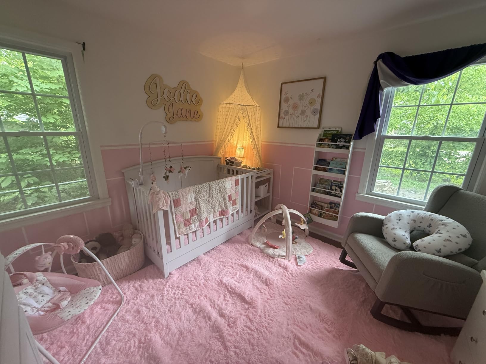 Wonder Space Elegant Kids Bed Canopy - Lace Chiffon Netting with Pom Pom, Princess Girls Fairy Dream Tent, Nursery Room Baby Crib Hanging Curtain Mosquito Net Children Reading Nook Decoration (Beige) customer photo 2