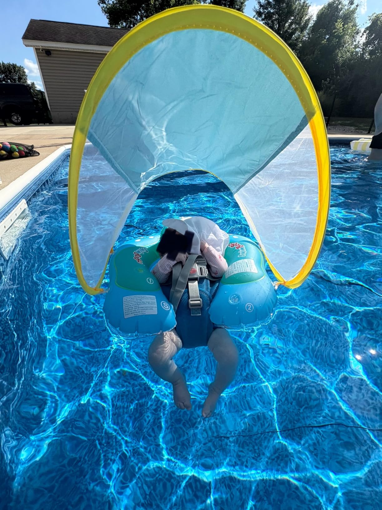 Free Swimming Baby Inflatable Baby Swim Float with Sun Canopy Size Improved Infant Pool Floaties Swimming Pool Toys for The Age of 3-36 Months customer photo 1