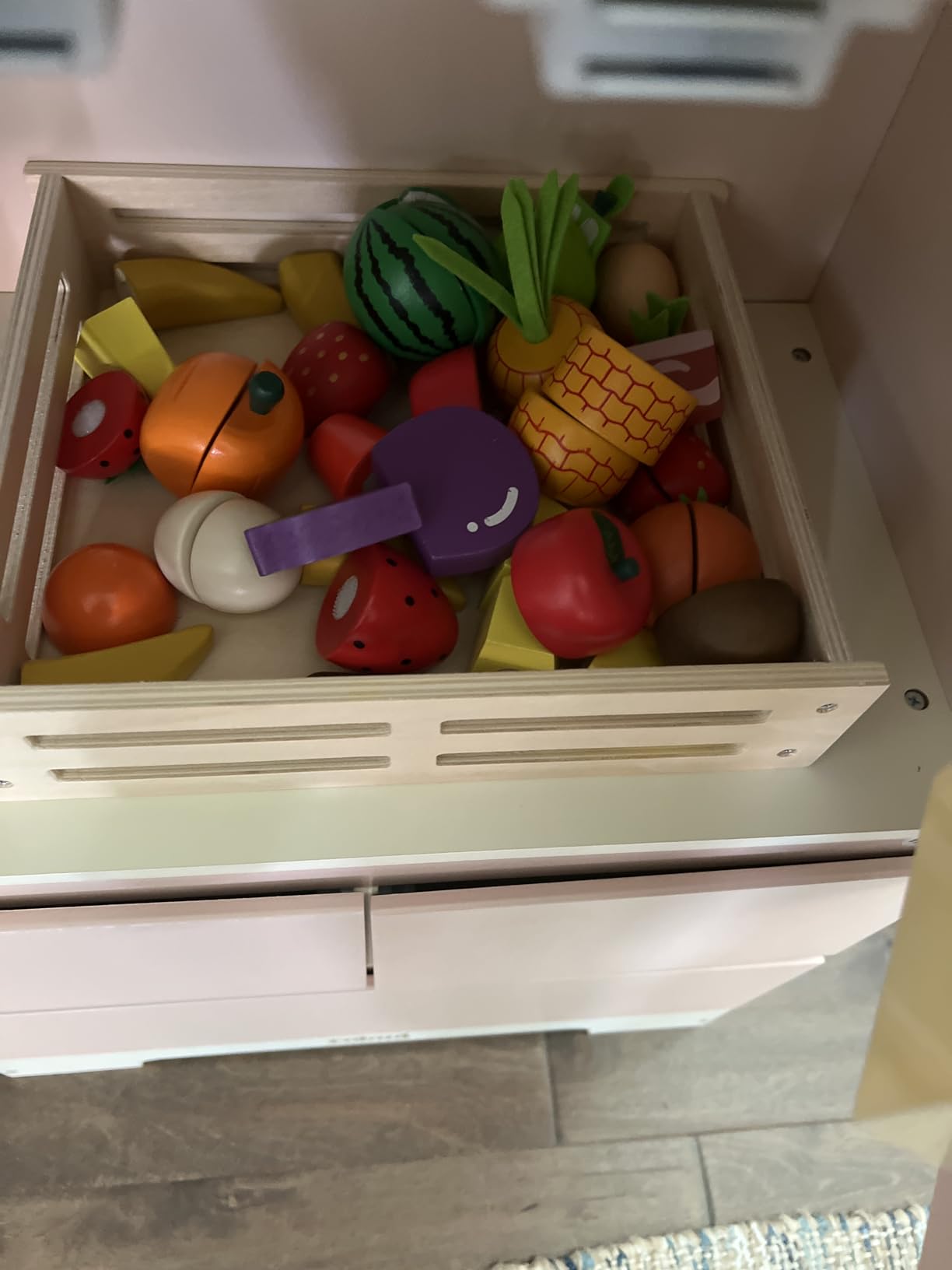 FUN LITTLE TOYS 35PCS Wooden Play Food for Kids Kitchen, Pretend Cutting Food Toys with Wooden Tray, Dishes and Knife for Kids, Pretend Play Food for Christmas Birthday Gifts customer photo 1