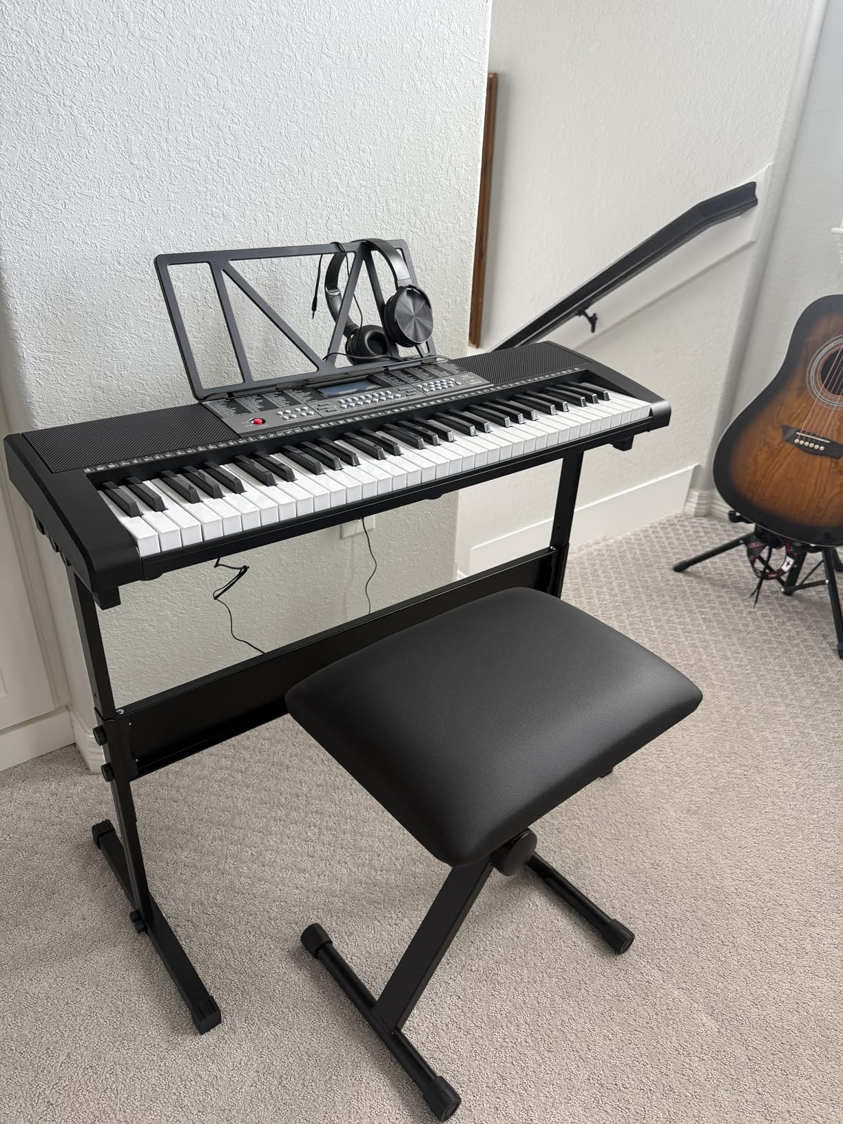 MUSTAR Piano Keyboard, MEKS-500 61 Key Learning Keyboard Piano with Lighted Up Keys, Electric Piano Keyboard for Beginners, Stand, Pedal, Headphones/Microphone, USB Midi, Joystick, Built-in Speakers customer photo 1