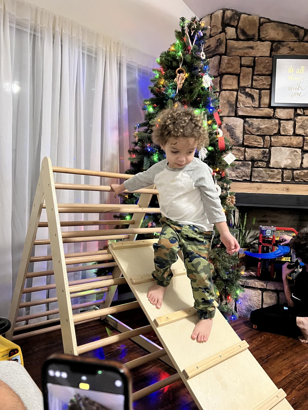 HONEY JOY Triangle Climber with Ramp, 2-in-1 Indoor Toddler Climbing Triangle Set with Ladder & Slide, Foldable Wooden Kids Climbing Toys for Playground, Gym & Daycare, Gift for Boys Girls (Colorful) customer photo 2