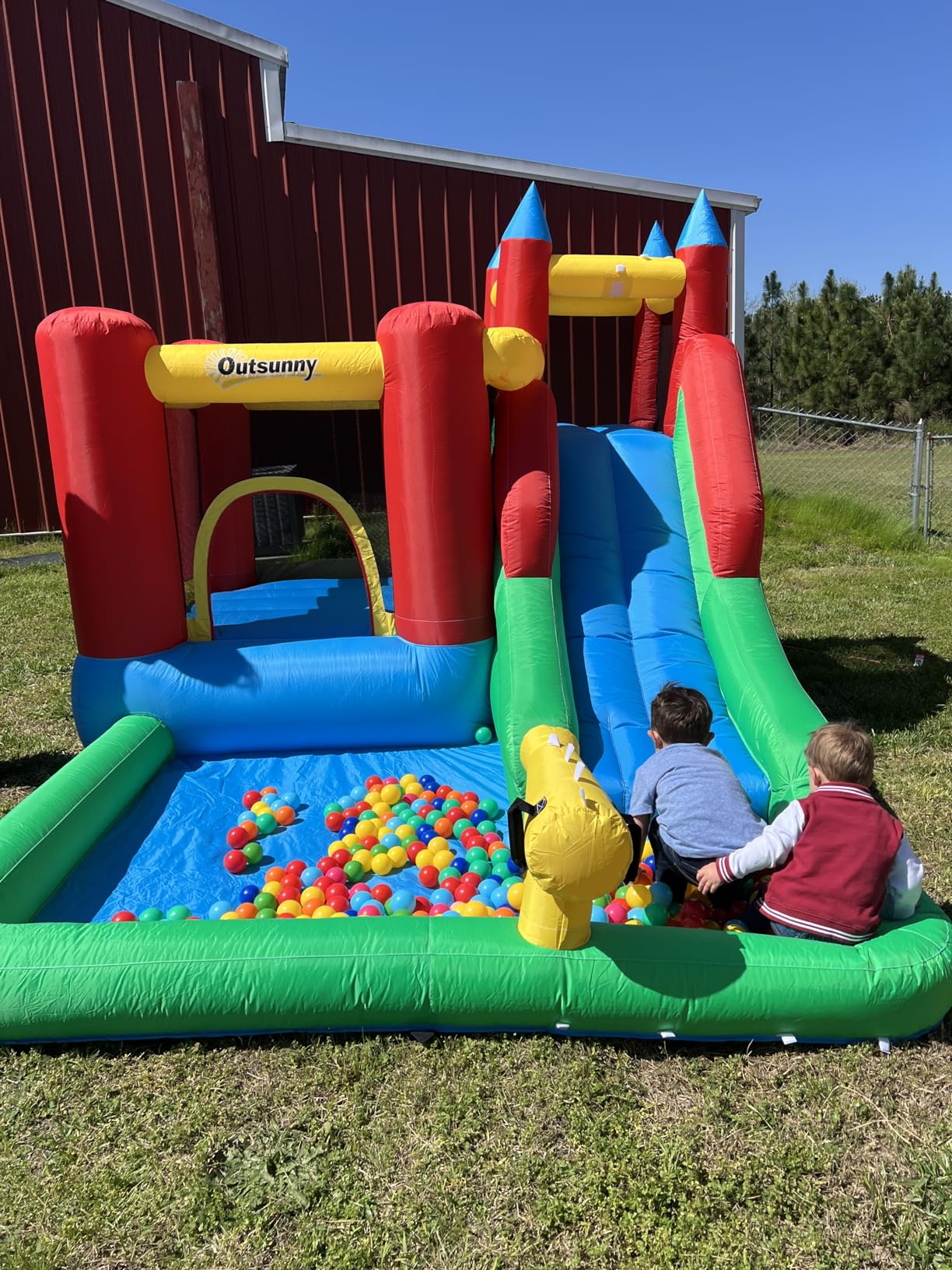 Outsunny 6-in-1 Kids Bounce House Inflatable Water Slide with Pool, Water Cannon, Climbing Wall, Inflator Included, Jumping Castle Kids Backyard Activity Outdoor Water Play Toy customer photo 1