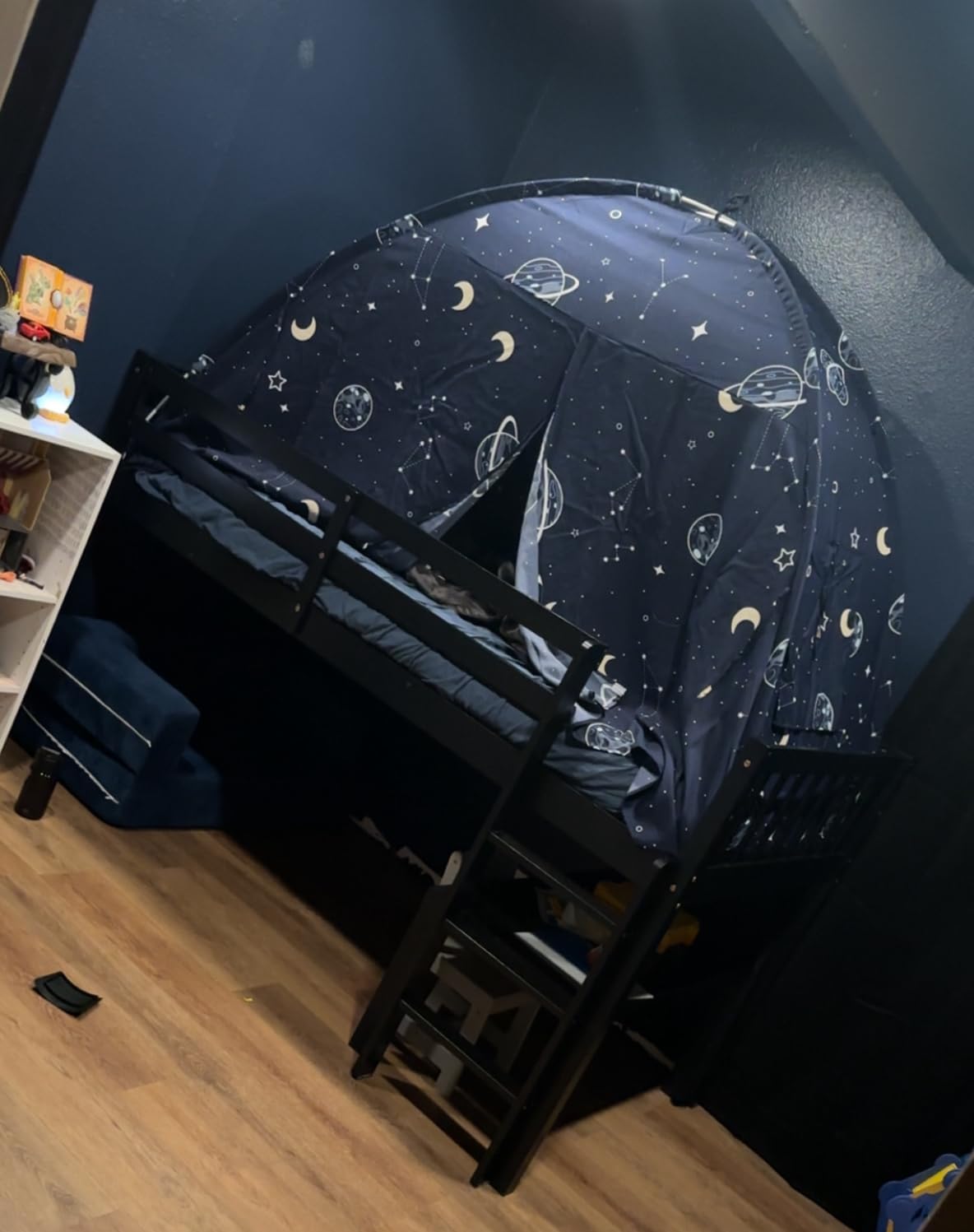 JOYMOR Twin Loft Bed Low Loft Bed Frame for Little Kids Small Room/Low Ceiling Bedroom with Guardrail and Ladder, White customer photo 2