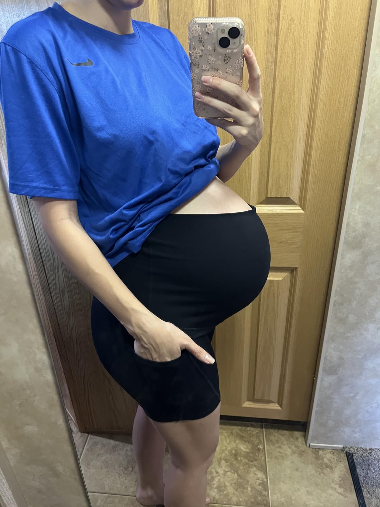 POSHDIVAH Women's Maternity Yoga Shorts Over The Belly Bump Summer Workout Running Active Short Pants with Pockets 5