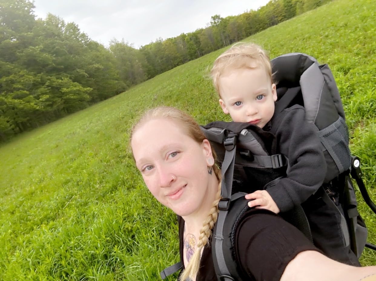 ClevrPlus Canyonero Camping Baby Backpack Hiking Kid Toddler Child Carrier with Stand and Sun Shade Visor, Army Green customer photo 2