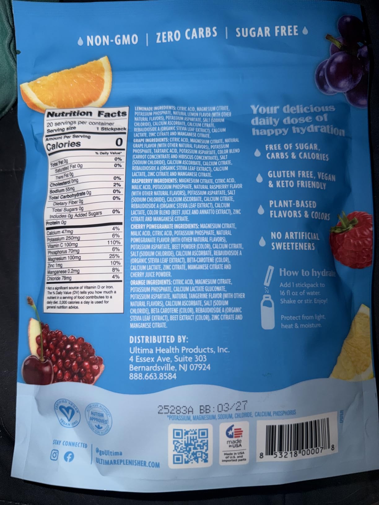 Ultima Replenisher Daily Electrolyte Powder - Original Variety Pack, 20 Stickpacks - Zero Sugar Hydration Packets with 6 Electrolytes and Minerals - Sugar Free, Plant Based & Keto Friendly Drink Mix customer photo 2