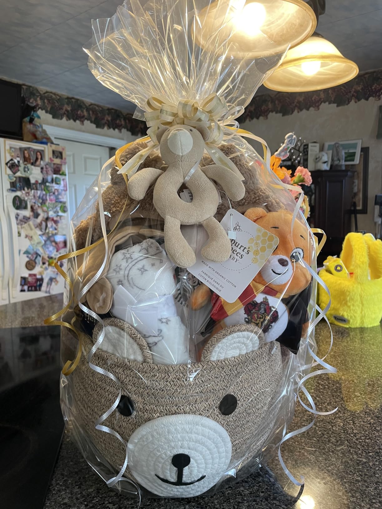 CherryNow Cotton Rope Baby Basket for Nursery, Bear Gift Baskets for Kids, Empty Baby Shower Basket with Handles, Small Cute Animal Baskets, Brown, 10.5