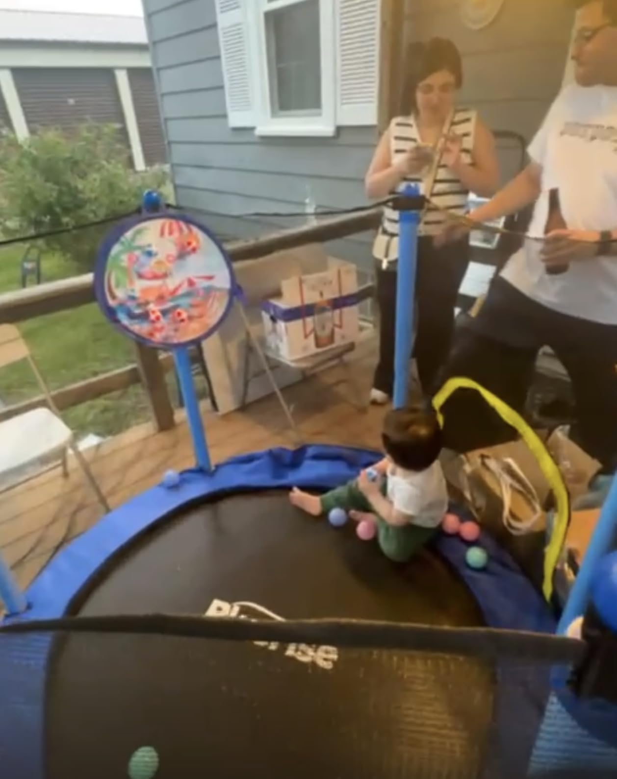 BLUERISE 55IN 6FT Toddler Trampoline for Kids Indoor Outdoor Play with Enclosure Net and Basketball Hoop customer photo 1
