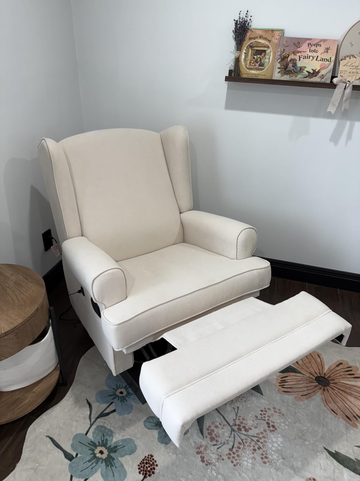Storkcraft Serenity Upholstered Swivel Glider with USB Charging Port (Steel) - Fully Upholstered Wingback Nursery Glider Recliner with Manual Recline Function, Rocking Chair, 360 Swivel Base customer photo 2