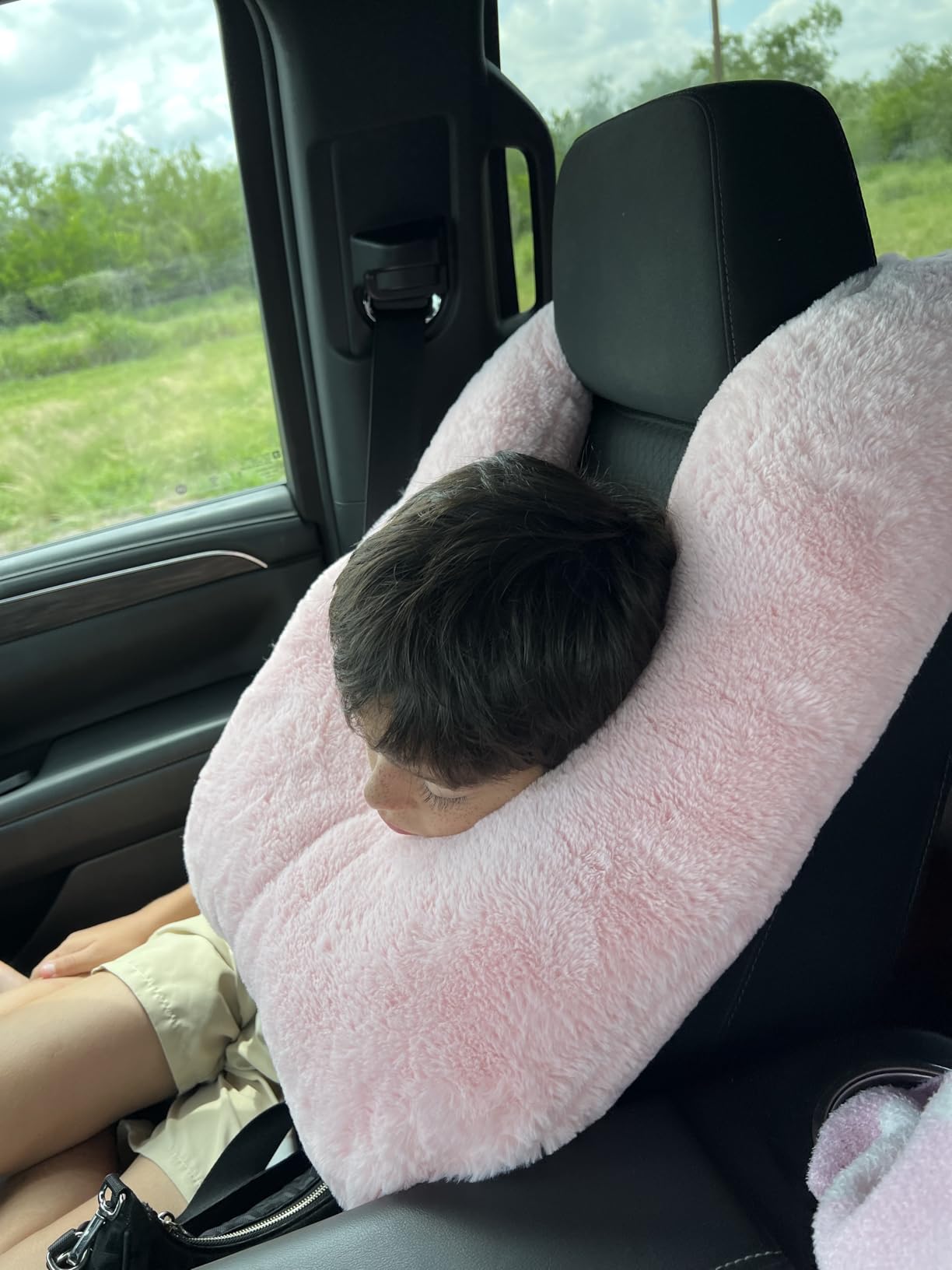FHSGGP Travel Pillow Cushion for The Back Seat of Car Car Pillow for Kids A Sleeping Artifact Suitable for Long-Distance Travel of Adults and Children Travel Pillow for Kids Pink customer photo 1