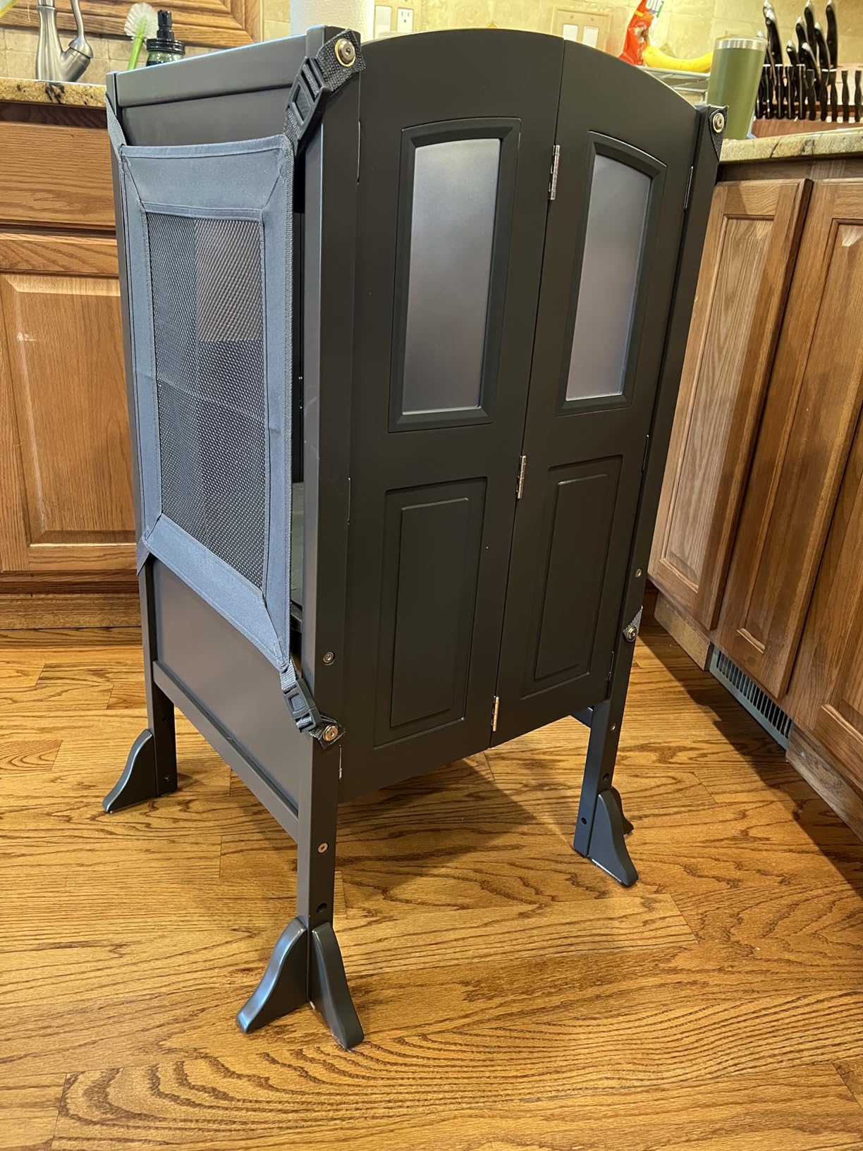 Martha Stewart Kitchen Helper Toddler Tower by Guidecraft - Linen White | Foldable Wooden Learning Toddler Standing Tower & Adjustable Step Stool | Montessori Kids Counter Height Kitchen Stool customer photo 2