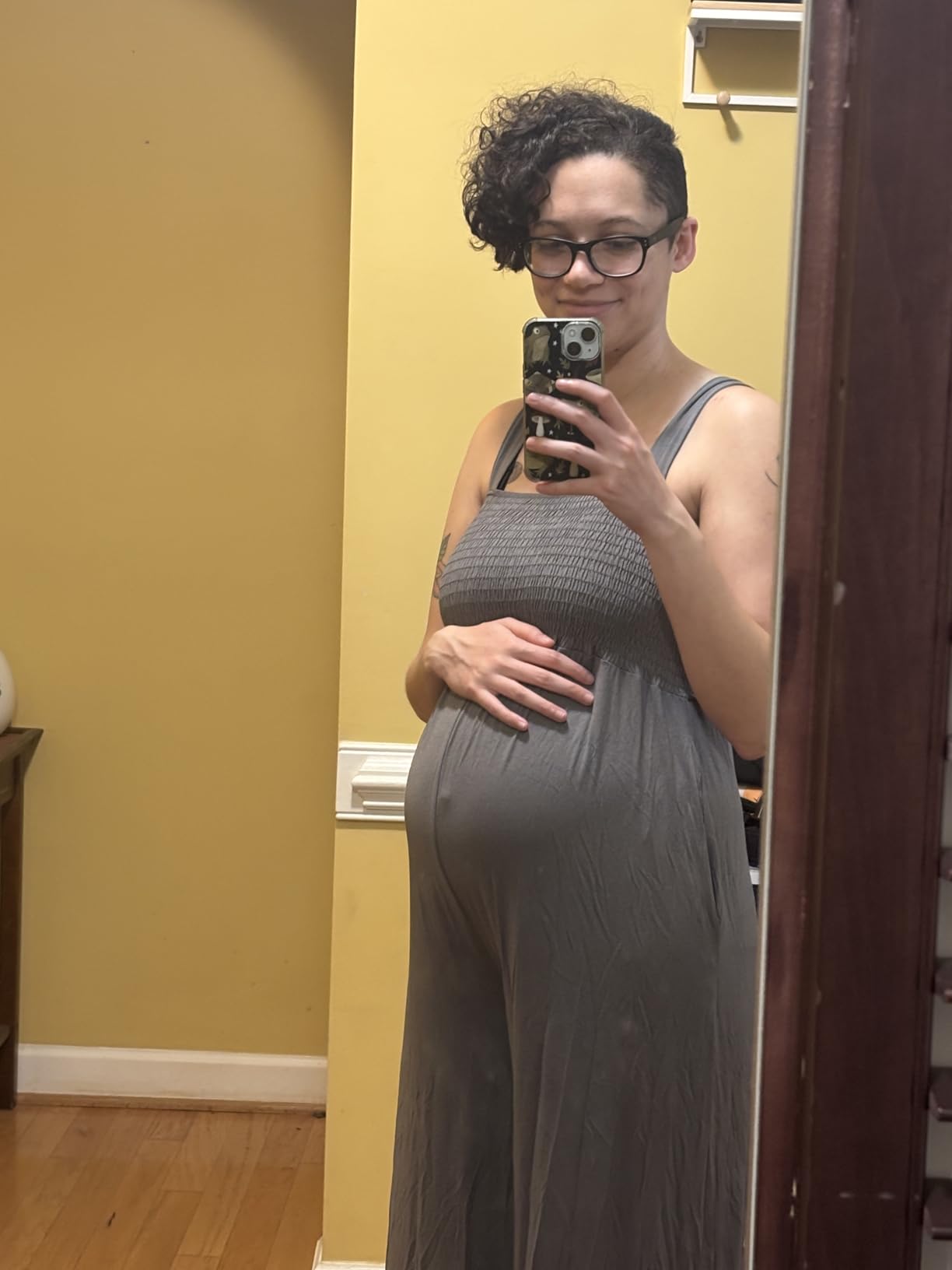Women's Maternity Sleeveless Jumpsuit Romper with Smocked Neck and Pockets customer photo 1