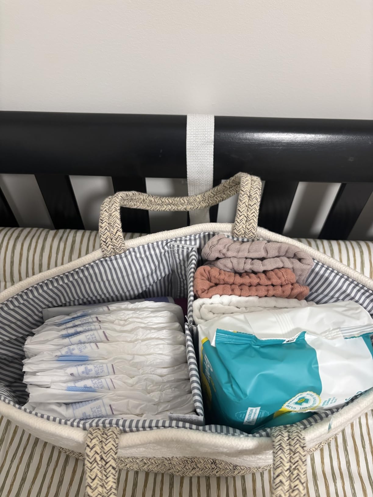 Baby Diaper Caddy Organizer, Portable Nursery Storage Basket with Changeable Compartments, 100% Cotton Woven Rope Baskets, Car & Changing Table Tote, Newborn Gift customer photo 1
