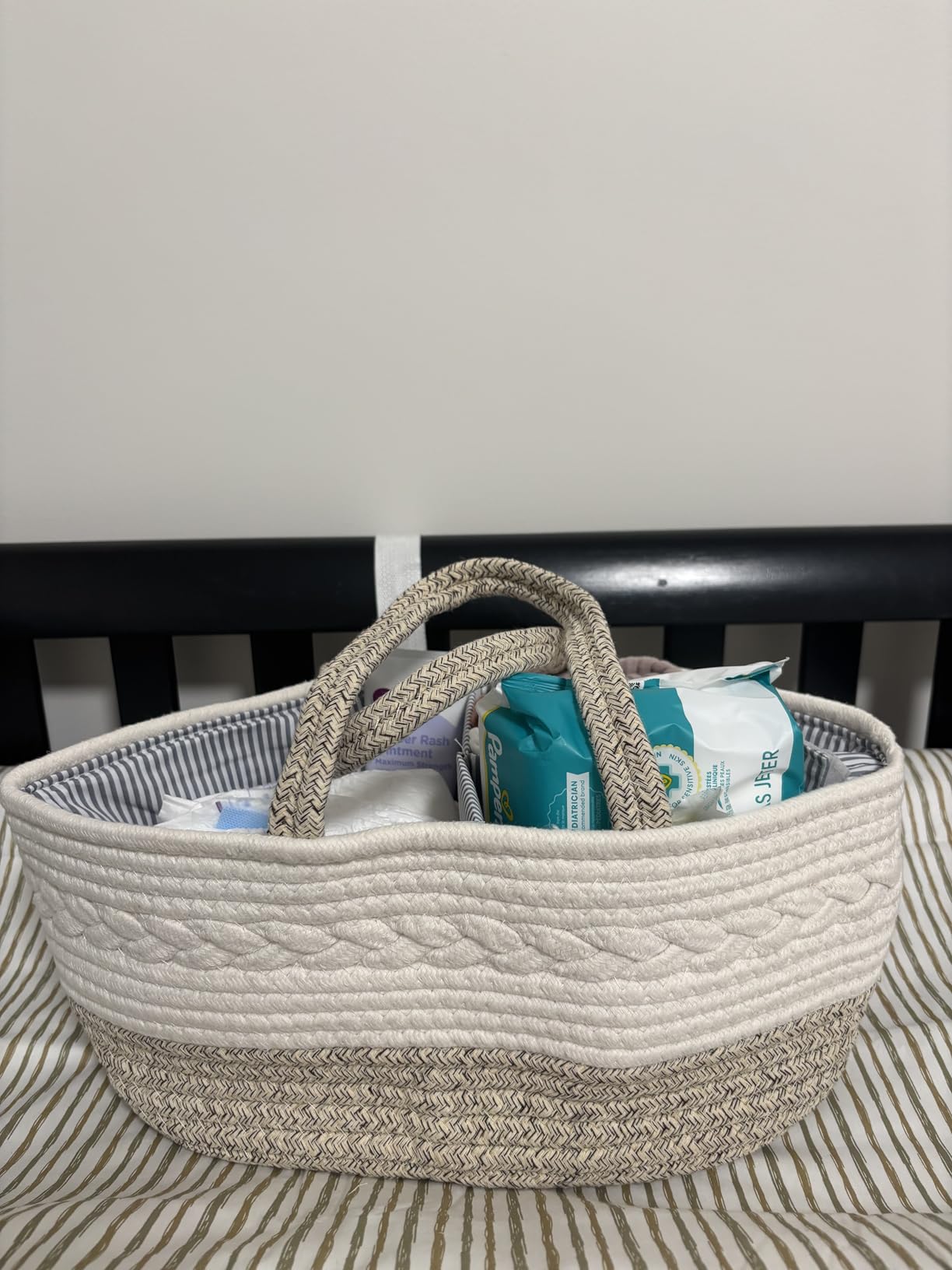 Baby Diaper Caddy Organizer, Portable Nursery Storage Basket with Changeable Compartments, 100% Cotton Woven Rope Baskets, Car & Changing Table Tote, Newborn Gift customer photo 2