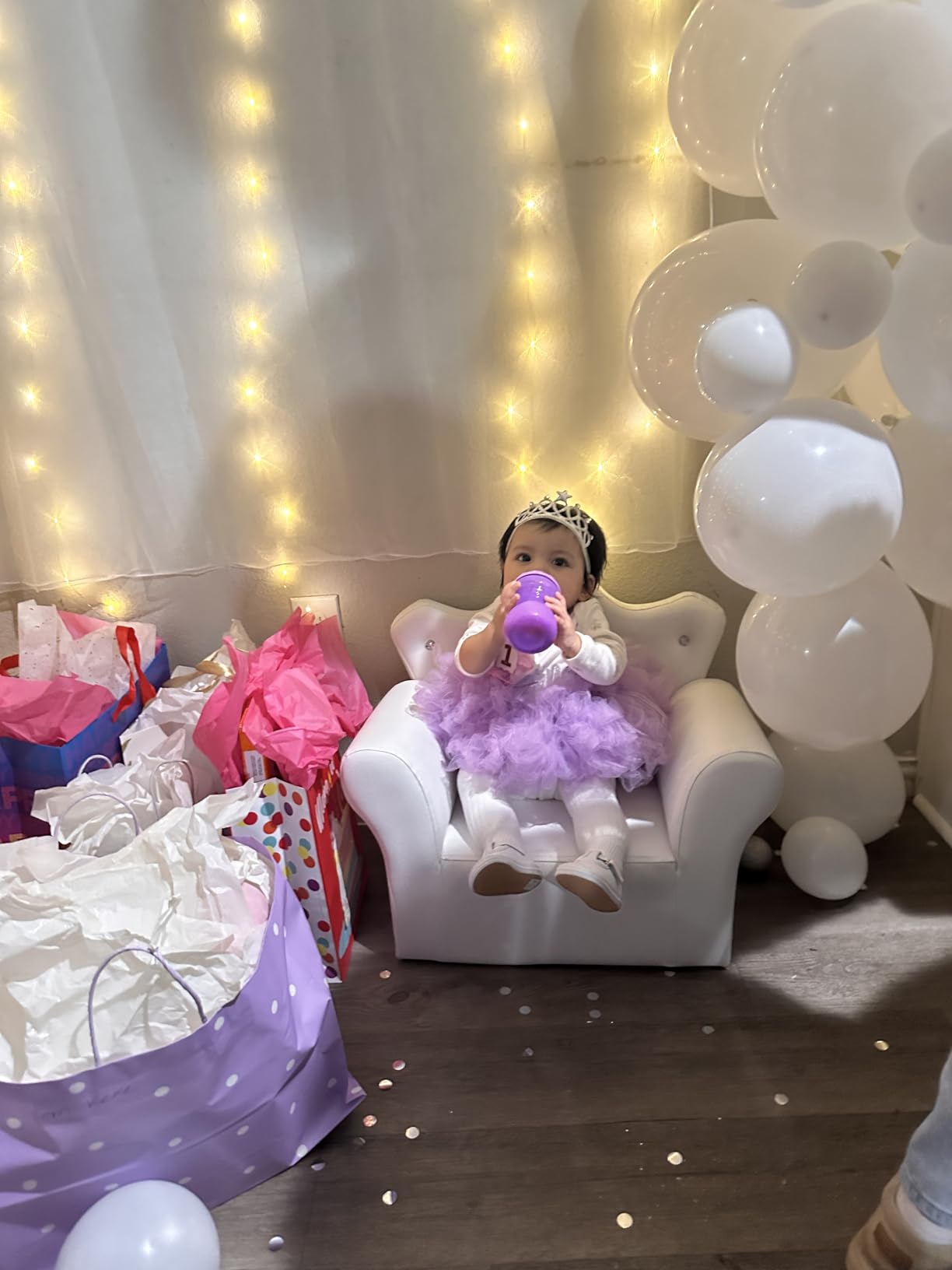 GLACER Kids Sofa with Ottoman, Kids White Couch with Embedded Crystal & PVC Leather, Upholstered Child's Crown-Back Armchair, Baby Sofa Chair Seat Furniture, Princess Chair for Toddler Girls (White) customer photo 2