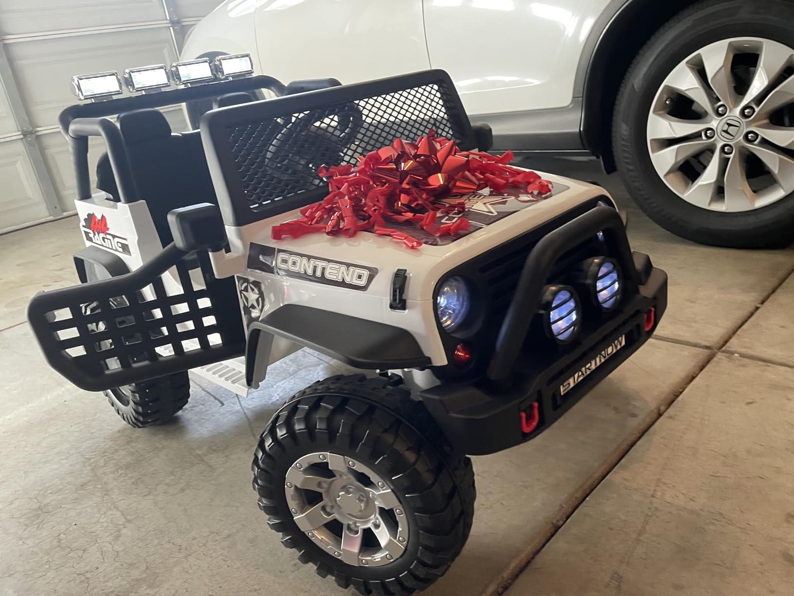 Costzon 2-Seater Ride on Truck, 12V Battery Powered Electric Vehicle w/Remote Control, 2 Speeds, Spring Suspension, LED Light, Horn, Music/ MP3, 2 Doors Open, Ride on Car for Kids (White) customer photo 2
