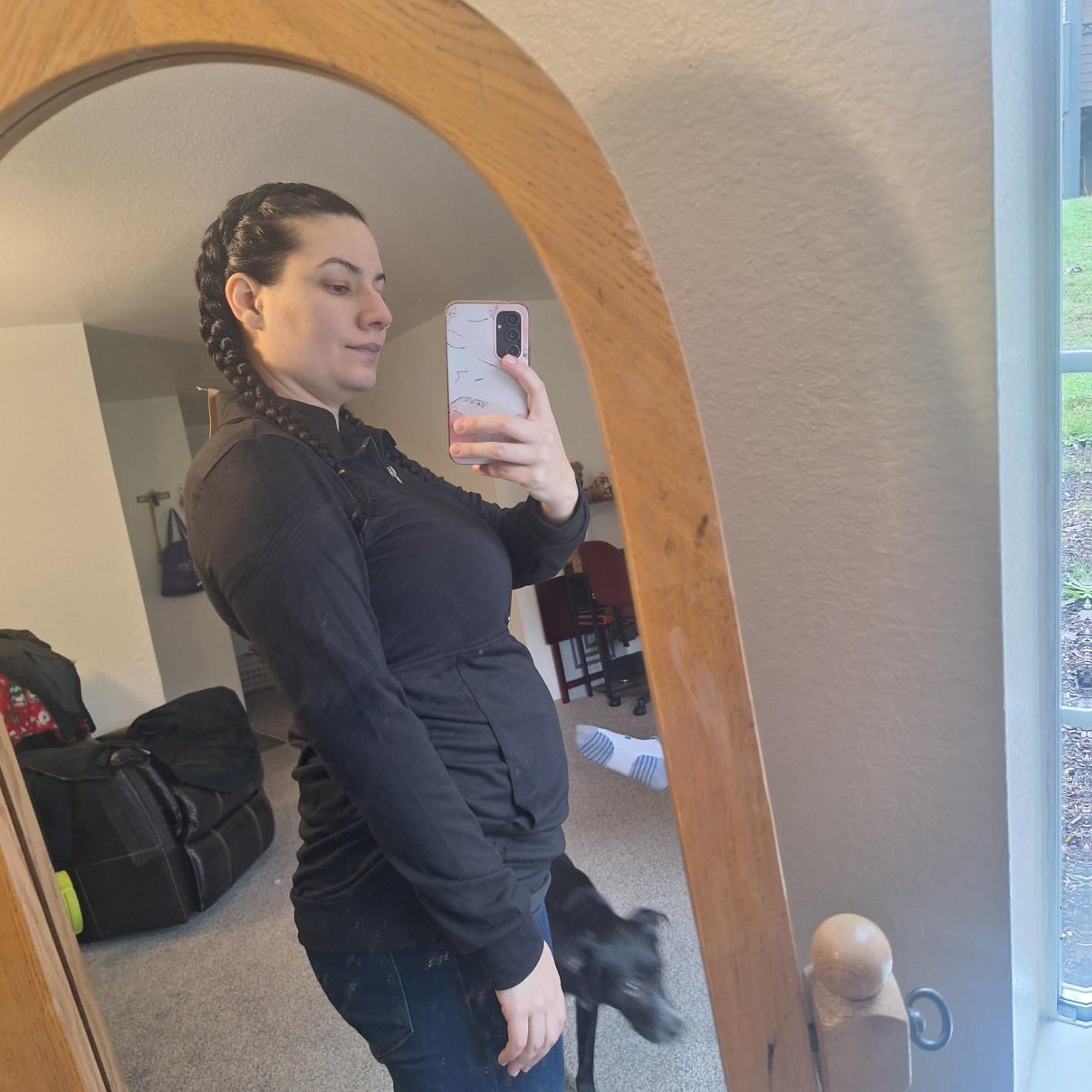 GINKANA Maternity Women's Long Sleeve Shirt Half Zipper Lapel Lightweight Casual Maternity Pullover with Pockets customer photo 1
