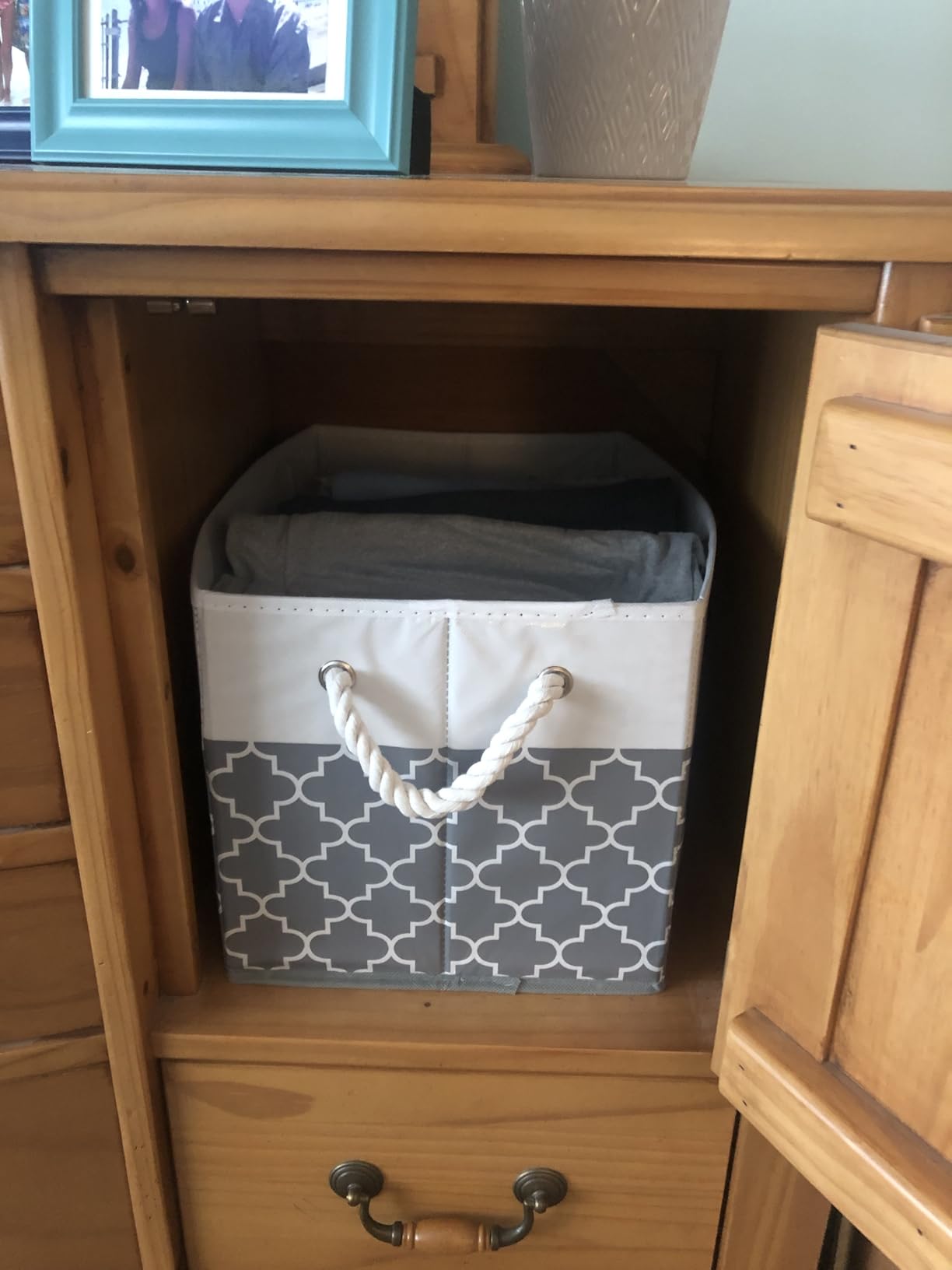Fab totes Storage Bins 3-Pack, Foldable Storage Baskets for Organizing Toys, Books, Shelves, Closet, Large Storage Box with Rope Handles, Sturdy Organizer Bins, White & Grey customer photo 1