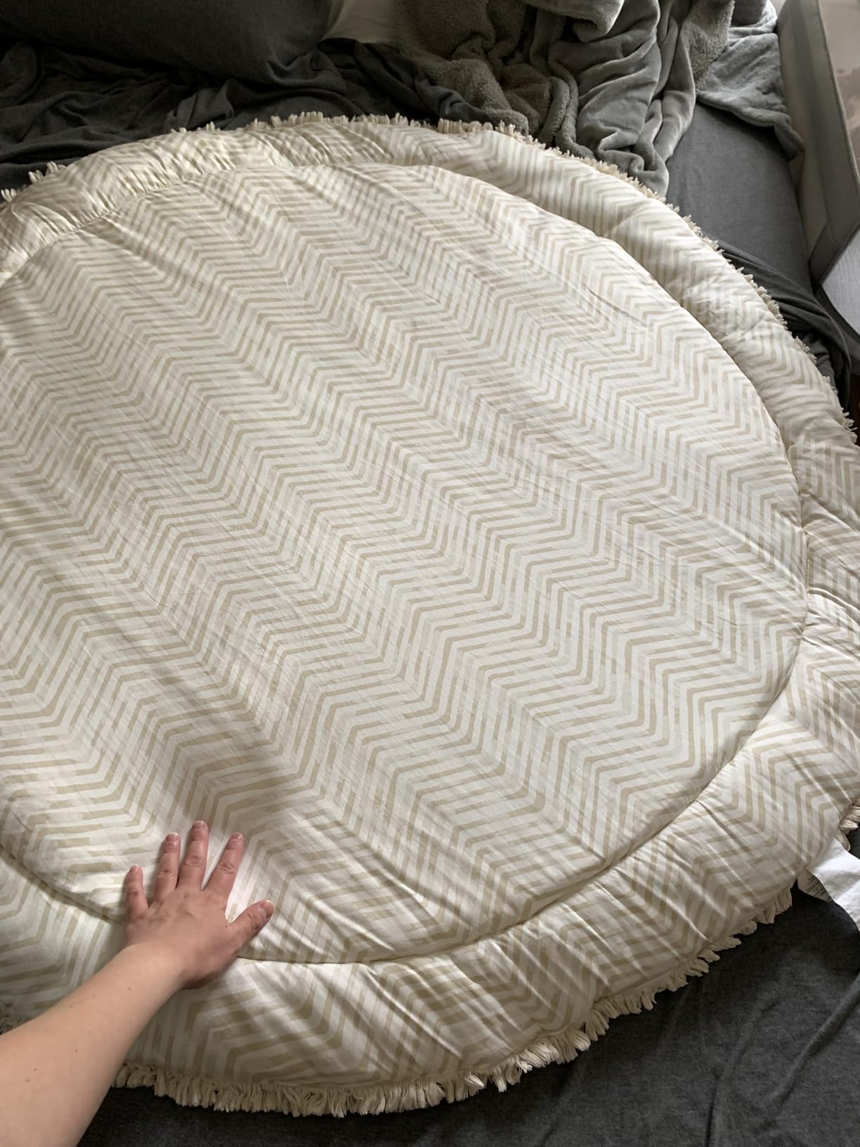 MakeMake Organics Organic Play Mat GOTS Certified Organic Cotton Nursery Floor Rug Washable Reversible Non Toxic Activity Mat Tummy Time Crawling Pad Thick Quilted (Round 48