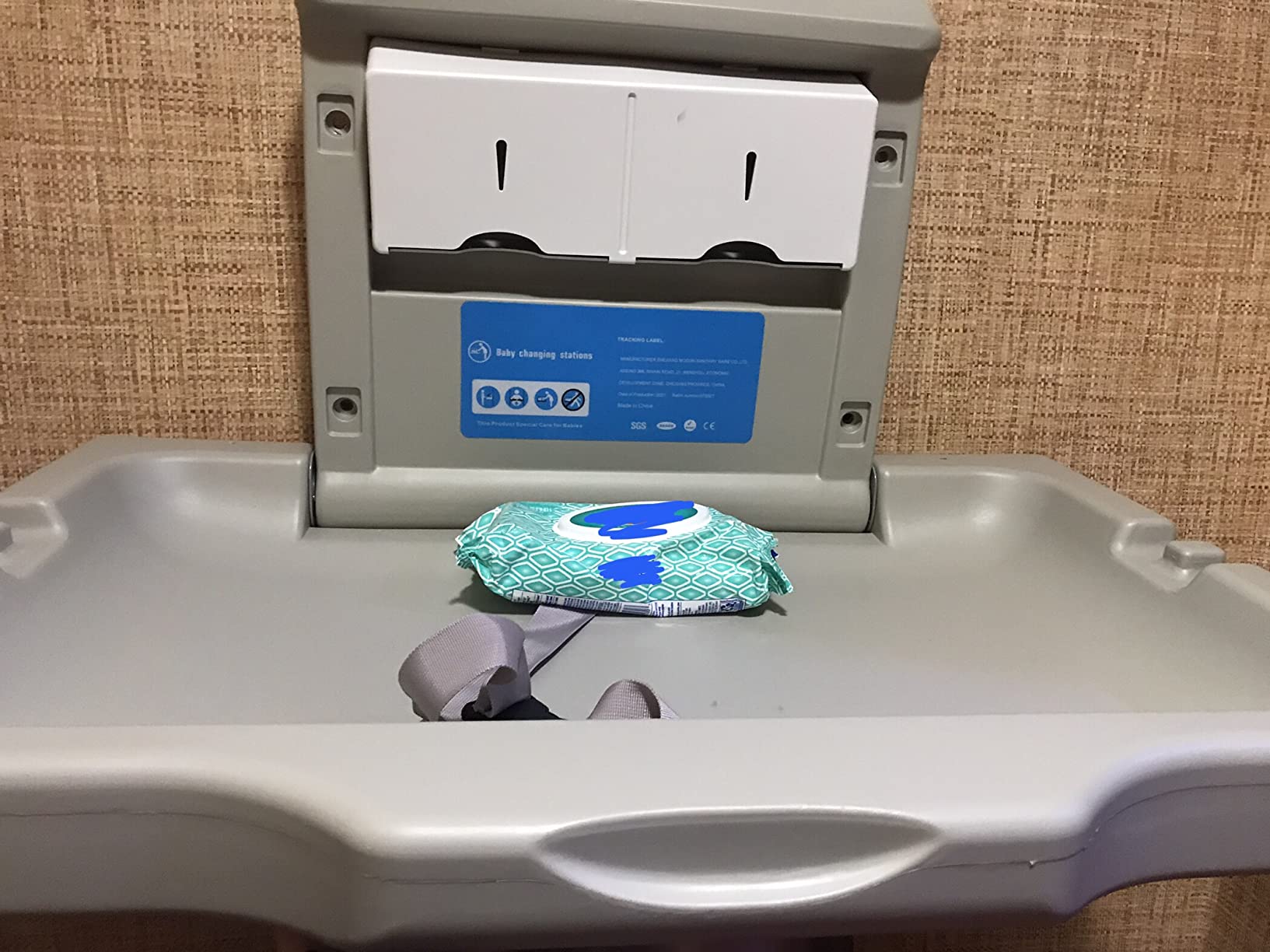 Baby Changing Station Wall Mounted, Baby Changing Table with Safety Strap, HDPE Fold-Down Diaper Changing Station Table, Foldable Diaper Changing Unit for Commercial Bathroom (Gray-Horizontal) customer photo 1