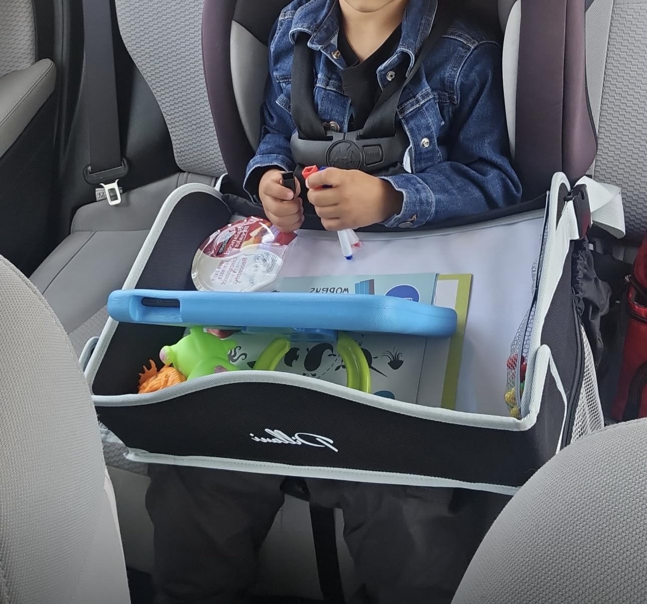 PILLANI Kids Travel Tray for Car - Car Seat Tray for Kids Travel, Road Trip Essentials, Carseat Table for Roadtrip Activities - Must Haves Toddler Lap Desk Organizer for Airplane - Car Accessories customer photo 1