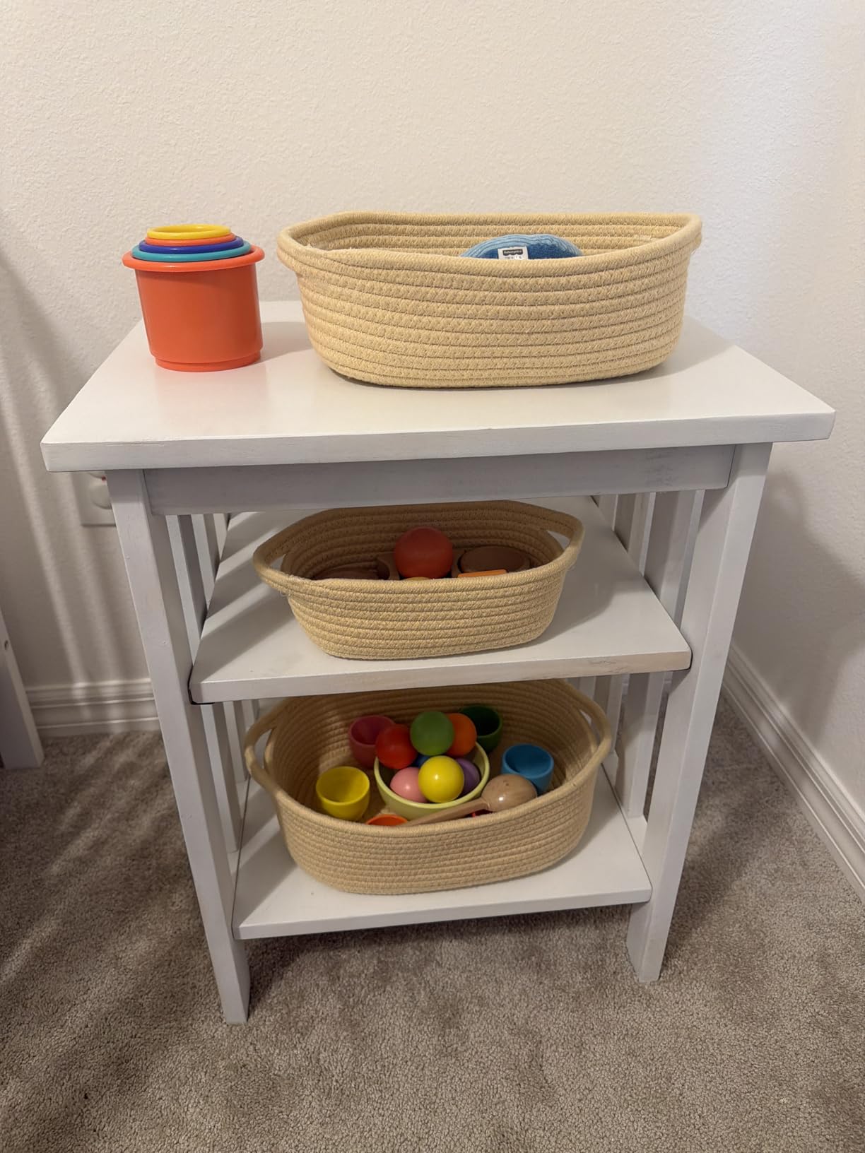 NaturalCozy 5-Piece Rectangle Storage Basket Set - Natural Cotton Rope Woven for Organizing! Small Basket for Montessori, Baby Nursery, Dog Toy Baskets, Cat Toy Box, Bathroom Organization Bin customer photo 1