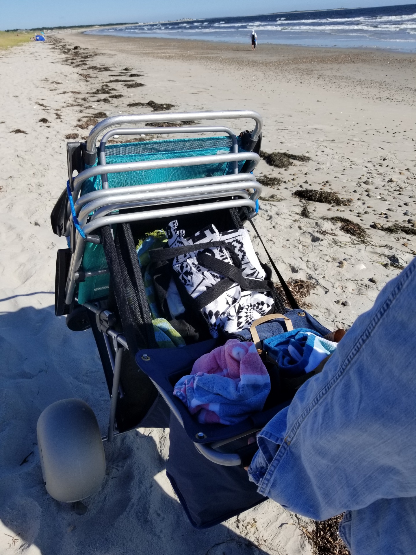 Beach Cart with 13'' Balloon Wheels, Upright Stroller Wheeler with Big Wheels for Sand, Holds 4 Folding Chairs, Pump Included customer photo 2