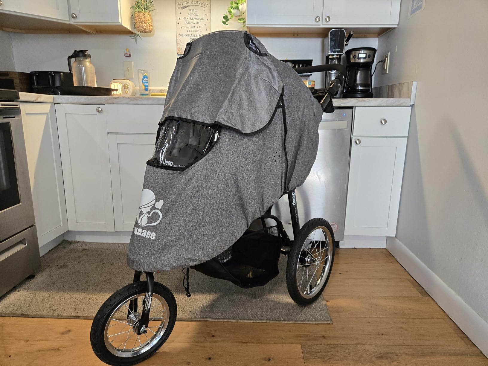 Stroller Rain Cover, Universal Stroller Accessory, Waterproof, Windproof Protection, Protect from Dust Snow, Baby Travel Weather Shield, Rainproof Nano-Coating Elastic Band, Grey customer photo 2