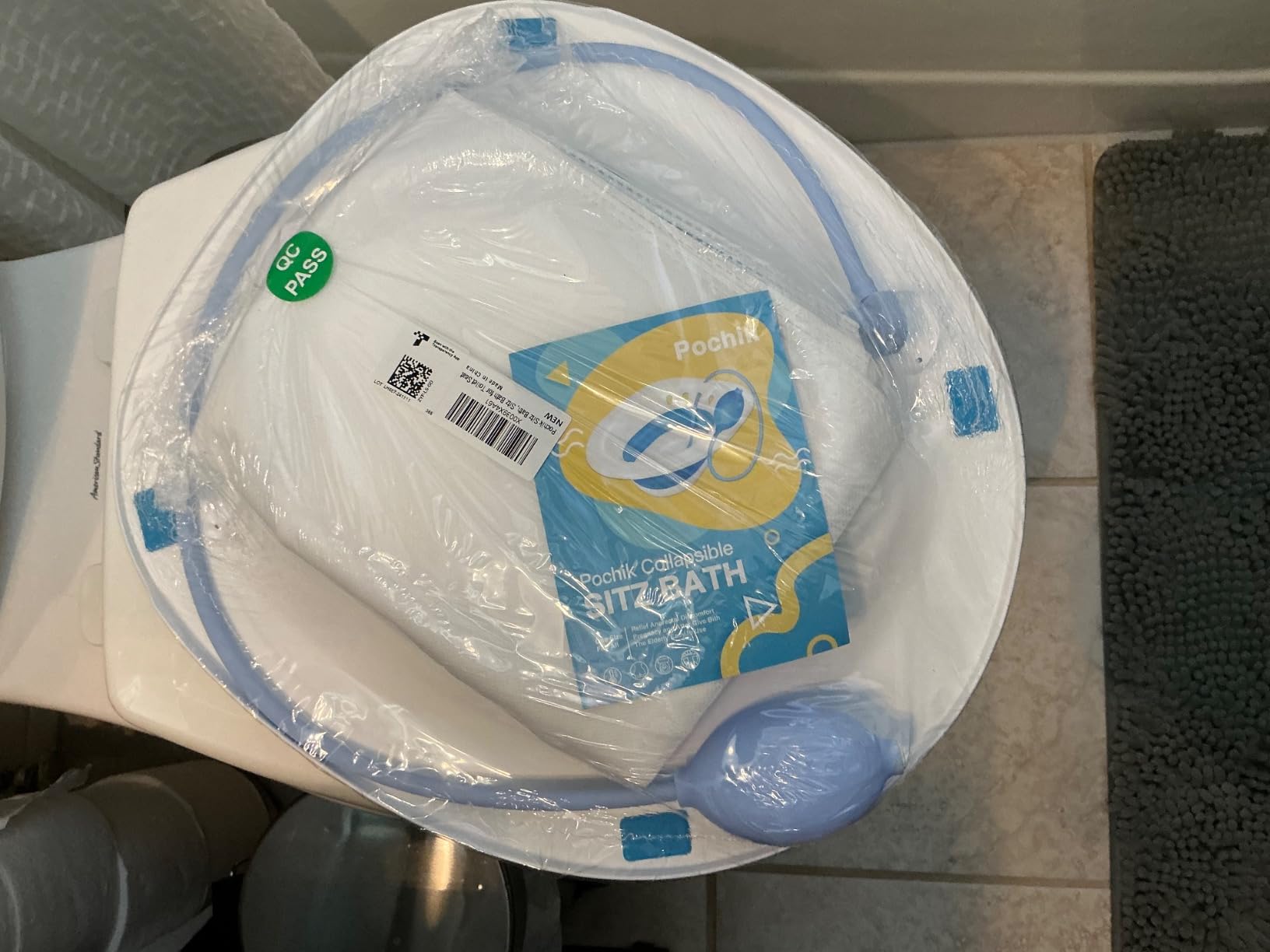 Pochik Sitz Bath for Toilet Seat Hemorrhoids and Postpartum Care, Yoni Steam Seat, Perineal Soaking, Collapsible, Flusher Hose, Drain Holes, Wider Seating Area - Blue customer photo 2