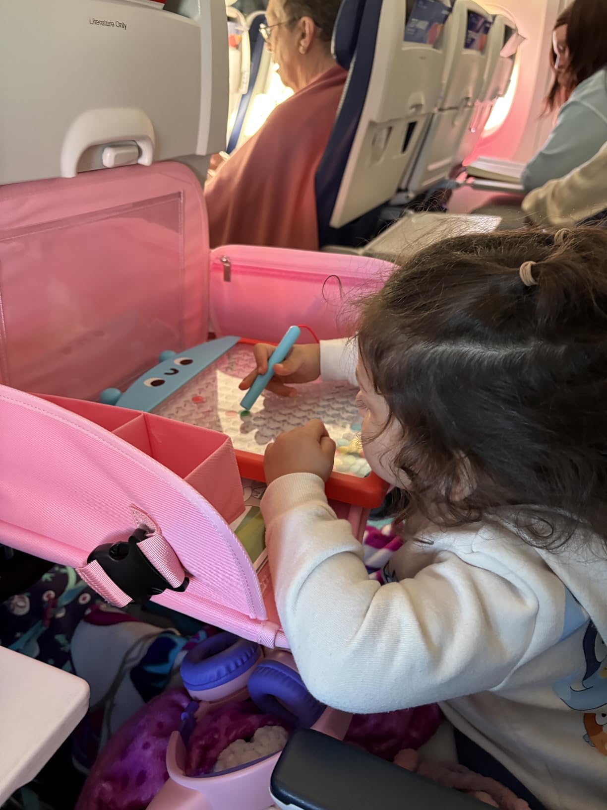 MENZOKE Kids Travel Tray for Toddler Car Seat, Road Trip Activities for Kids with iPad Holder Stand & Dry Erase Board, Road Trip Essentials Accessories Lap Tray as Travel Gifts for Kid, Pink customer photo 2