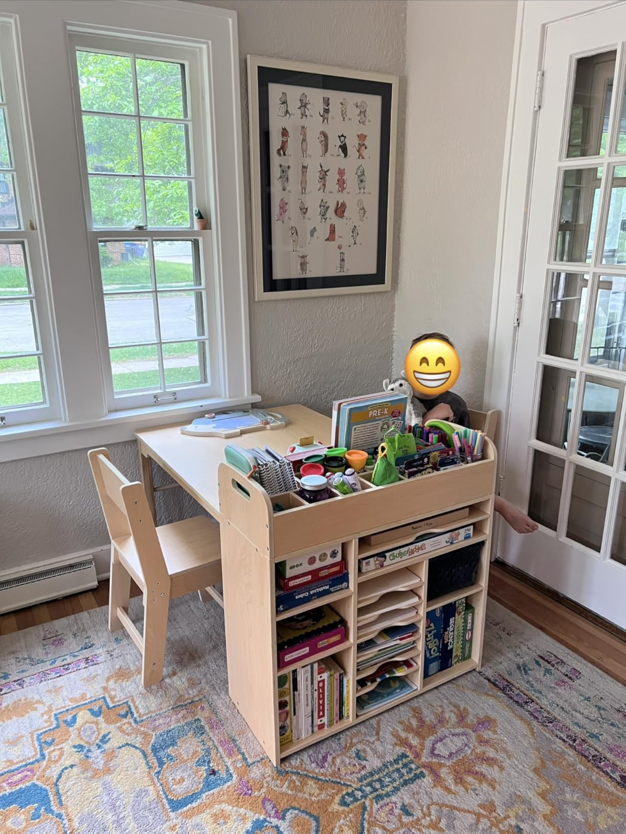 GDLF Kids Art Table and 2 Chairs, Wooden Craft Desk, Activity & Drawing, Children's Furniture, 42