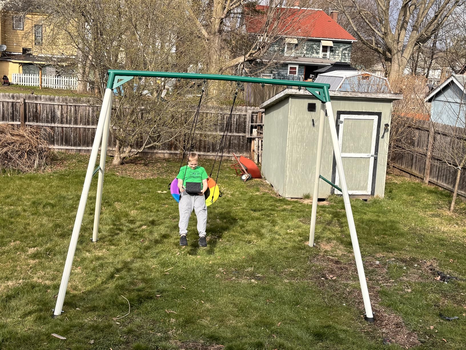 Hapfan 9.5' Heavy Duty Tall Swing Sets for Backyard for Kids and Adults with Saucer Swing, 2 Belt Swings (Patented) customer photo 1