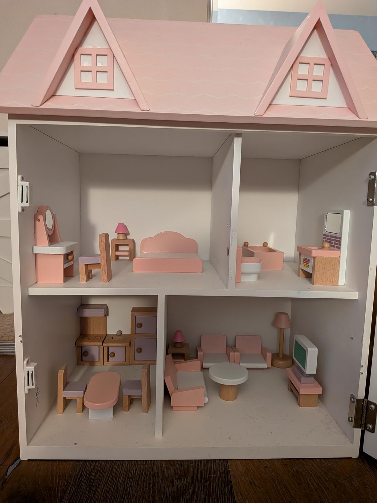 Wooden Dollhouse Furniture Set, 22 Pcs Miniature Dollhouse Accessories Including 5 Room Kits, Little People House Furniture, Doll House Furniture Toys Gift for Girls Boys Age 3+ customer photo 1