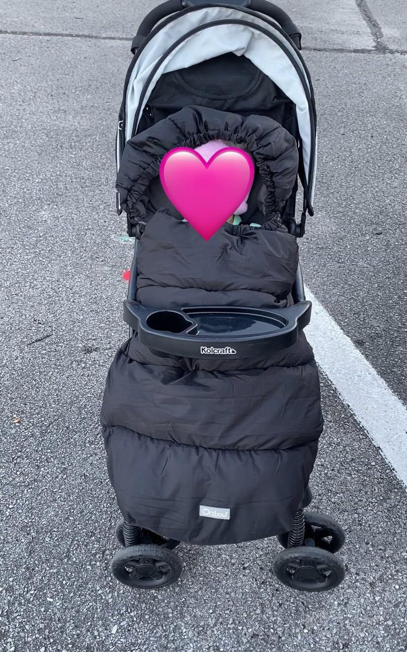 Orzbow Universal Stroller Footmuff, Winter Baby Stroller Bunting Bag, Warm Coral Fleece Stroller Sleeping Bag for Cold Weather, Waterproof & Windproof, Baby Winter Must Have, Black customer photo 2
