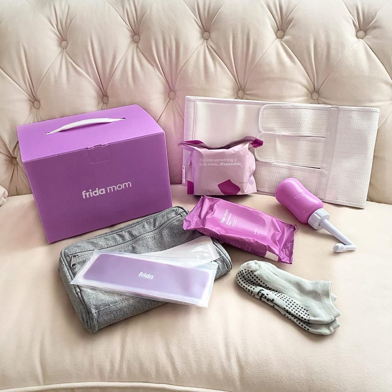 Frida Mom C-Section Recovery Must Have Kit for Labor, Delivery, & Postpartum, Socks, Peri Bottle, Disposable Underwear, Abdominal Support Binder, Shower Wipes, Silicone Scar Patches, & Toiletry Bag customer photo 1