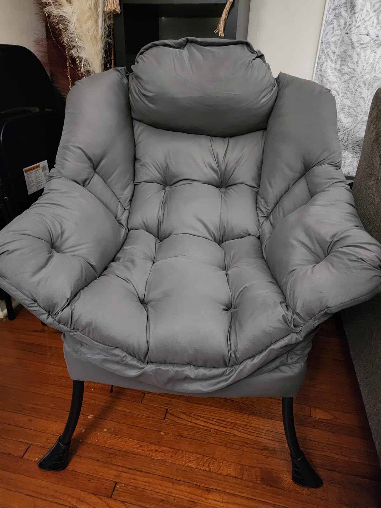 Welnow Lazy Chair with Ottoman, Modern Accent Chair with Armrests and a Side Pocket, Leisure Sofa Armchair, Reading Armchair with Footrest for Small Space, Dark Grey customer photo 2