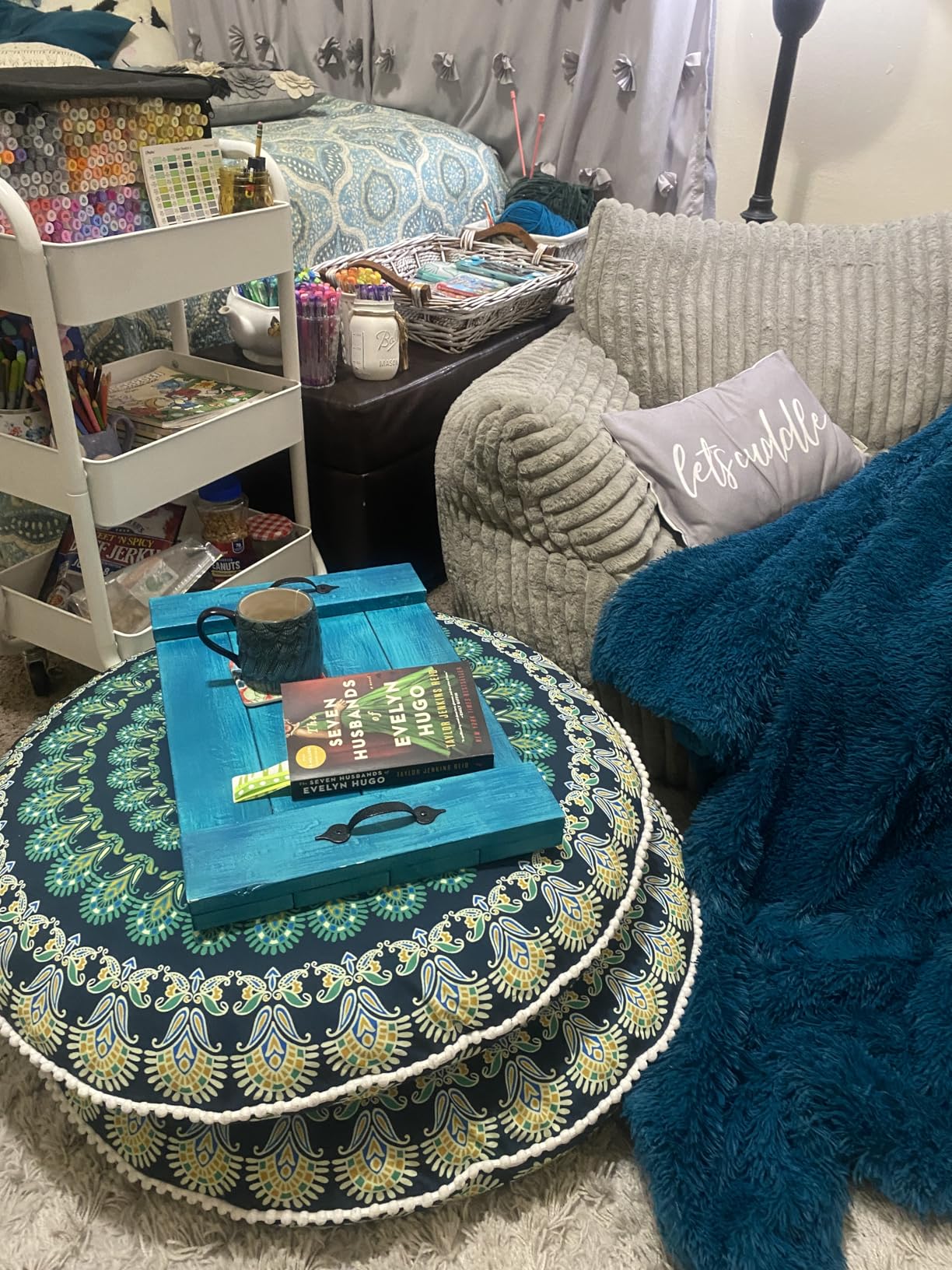 Codi 32 Inch Round Floor Pillow, Large Meditation Pouf Cushion, Memory Foam Stuffer Circle Throw Pillows - Purple Orchid customer photo 2