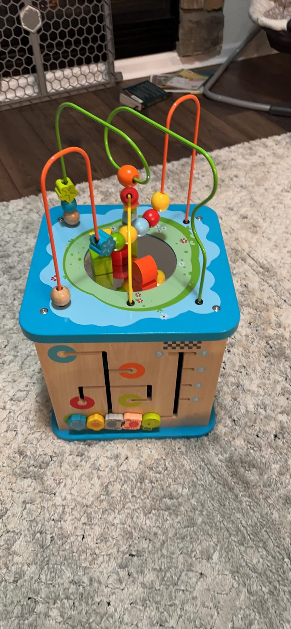 Amazon Basics Kids Wooden Activity Cube, Educational Learning Toy with Bead Maze and Shape Sorter, Developmental Fine Motor Skills, Gift for Toddlers Age 12M+, Multicolor, 13.4x22.5x13.4inches customer photo 2