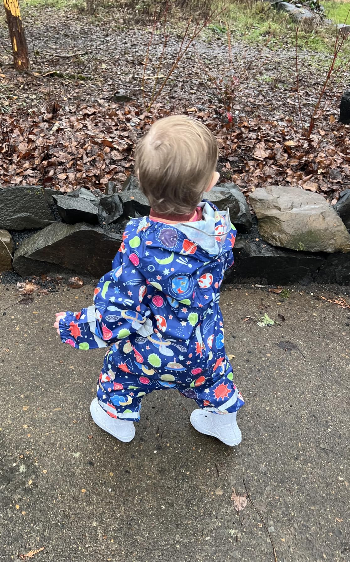 Kids Toddler Rain Suit for Boys Girls One Piece Hoodie Zipper Cartoon Waterproof Coverall Rain Jacket 1-10 Years customer photo 2