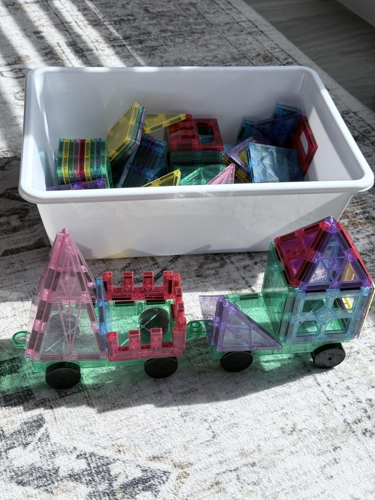 Anbalulu Magnetic Tiles 100PCS with 2 Cars, STEM Educational Building Blocks for Kids Ages 3-9, Magnet Construction Toys Gift for Toddlers customer photo 2