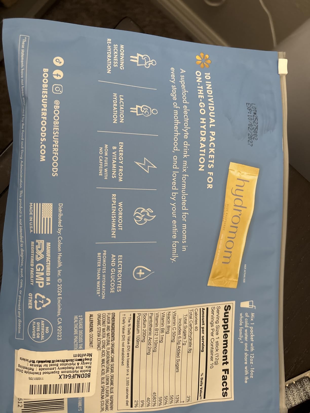 Boobie Hydromom Superfood Electrolyte Drink Mix, Blue Raspberry Lemonade | Refreshing Energy & Hydration Boost for Mamas | On-The-Go & Travel Essentials for Pregnancy, Lactation, & Beyond, 15 Packets customer photo 1