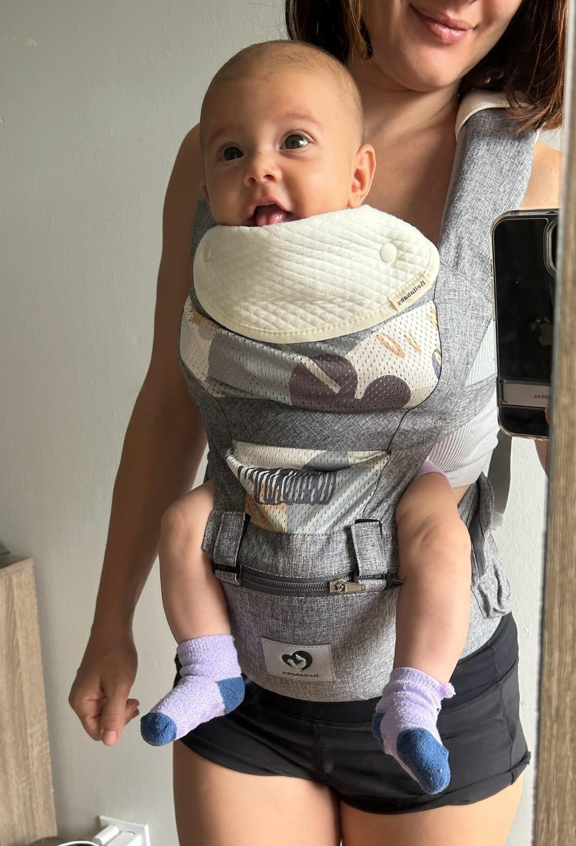 Baby Carrier, Bellababy Multifunction Baby Carrier Hip Seat (Ergonomic M Position) for 3-36 Month Baby, 6-in-1 Ways to Carry, All Seasons, Adjustable Size, Perfect for Shopping Travelling (Grey) customer photo 1