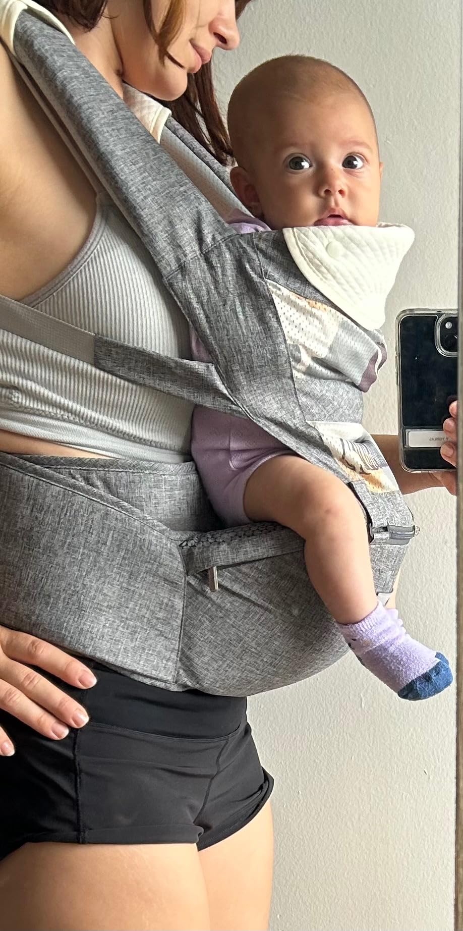 Baby Carrier, Bellababy Multifunction Baby Carrier Hip Seat (Ergonomic M Position) for 3-36 Month Baby, 6-in-1 Ways to Carry, All Seasons, Adjustable Size, Perfect for Shopping Travelling (Grey) customer photo 2