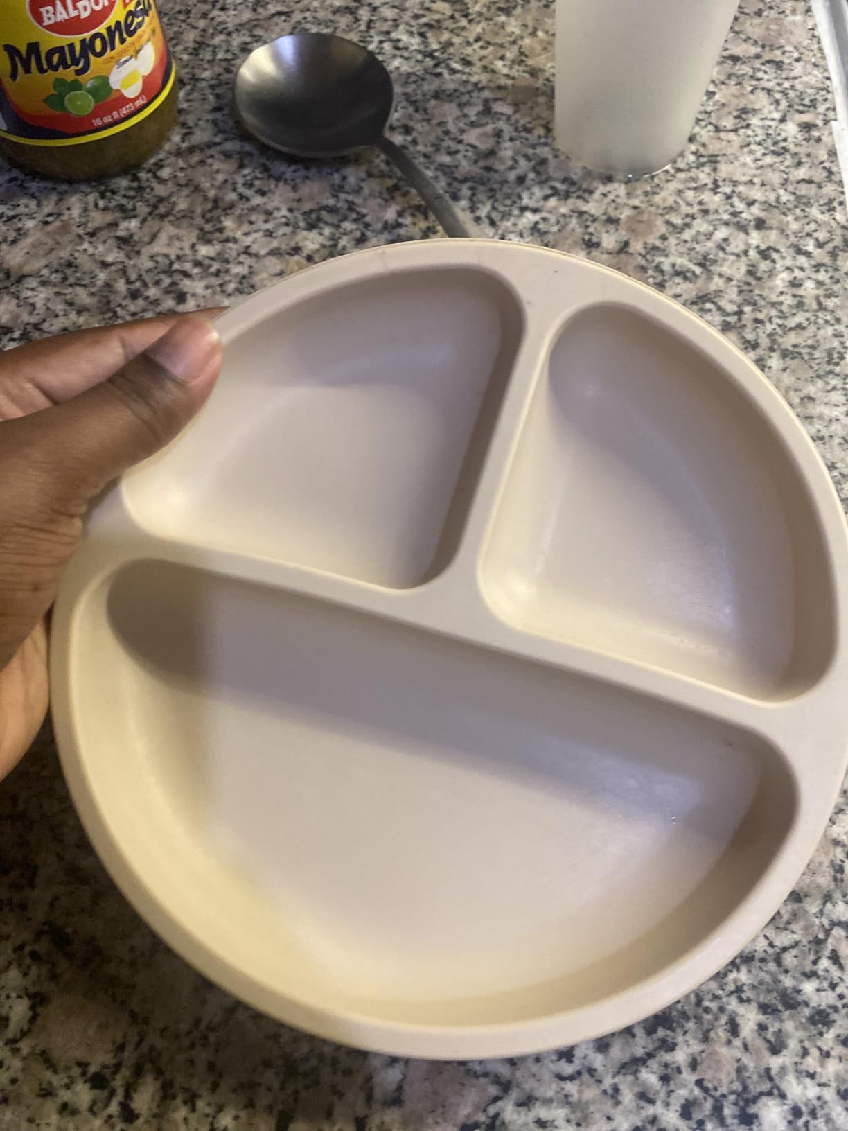 PandaEar Silicone Baby Feeding Set | 2 Pack Silicone Divided Suction Plate and 2 Pack Tiny Cup with 2 Spoons 2 Forks | Baby Led Weaning Supplies Self Feeding Eating Utensils (Light Tan/Walnut) customer photo 1