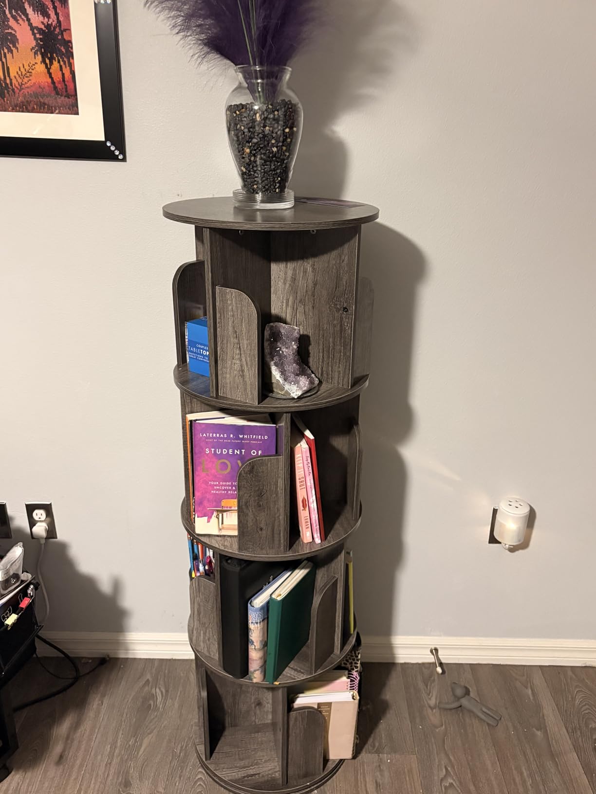 Aheaplus Rotating Bookshelf, Small Corner Bookshelf for Small Space, 360 Display 4 Tier Floor Standing Bookcase Storage Rack, Wood Narrow Book Shelf Organizer for Bedroom, Living Room, White customer photo 1