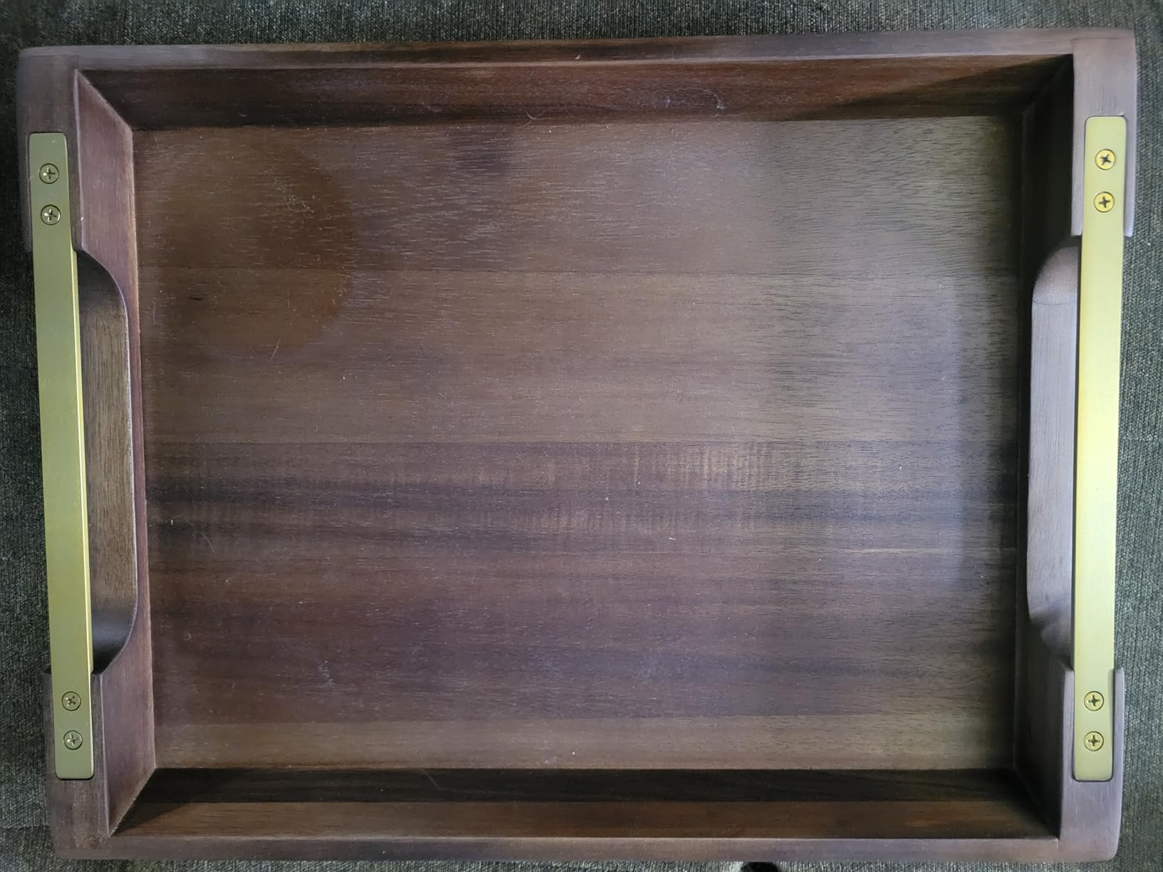Acacia Wood Serving Tray with Metal Handles, 17x13in Food Drinks Tray for Coffee Table, Breakfast, Dinner & Bar, Rustic Decorative Storage Tray for Ottoman, Kitchen, Elegant Gift for Mom customer photo 2
