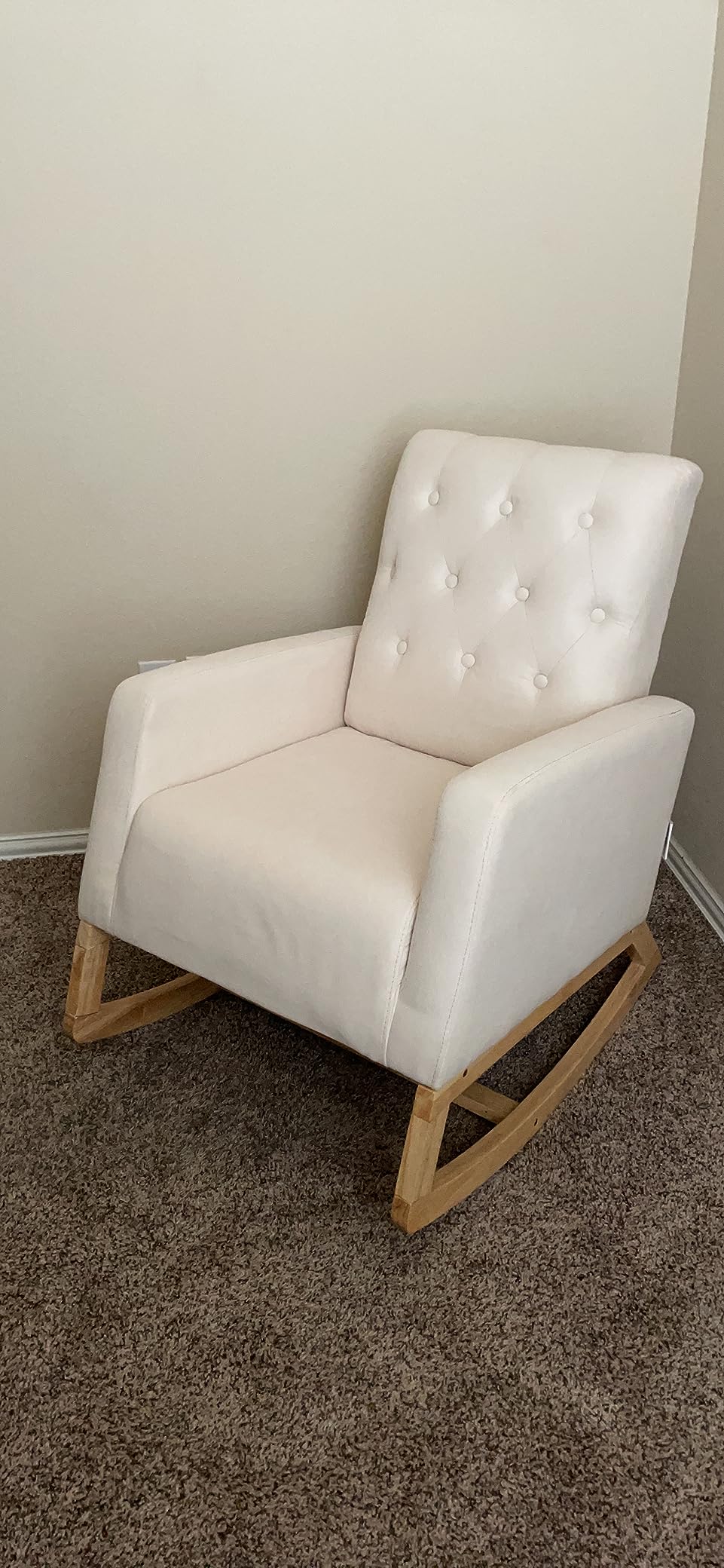 Storkcraft Northern Lights Premium Upholstered Nursery Rocking Chair (Ivory with Natural) - Stylish & Supportive Nursery Chair with Natural Wood Rocker Base, Premium Button Tufting for Classic Style customer photo 1