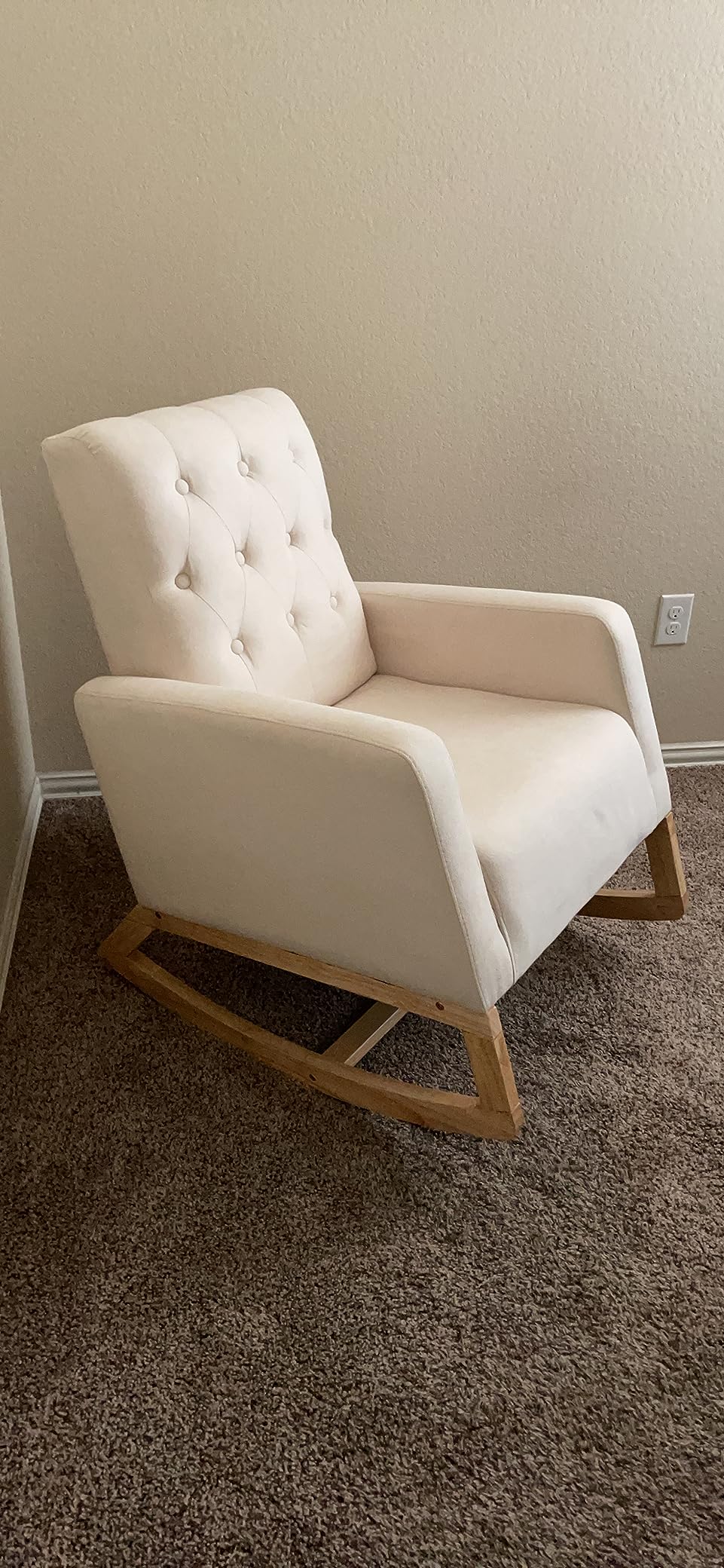 Storkcraft Northern Lights Premium Upholstered Nursery Rocking Chair (Ivory with Natural) - Stylish & Supportive Nursery Chair with Natural Wood Rocker Base, Premium Button Tufting for Classic Style customer photo 2