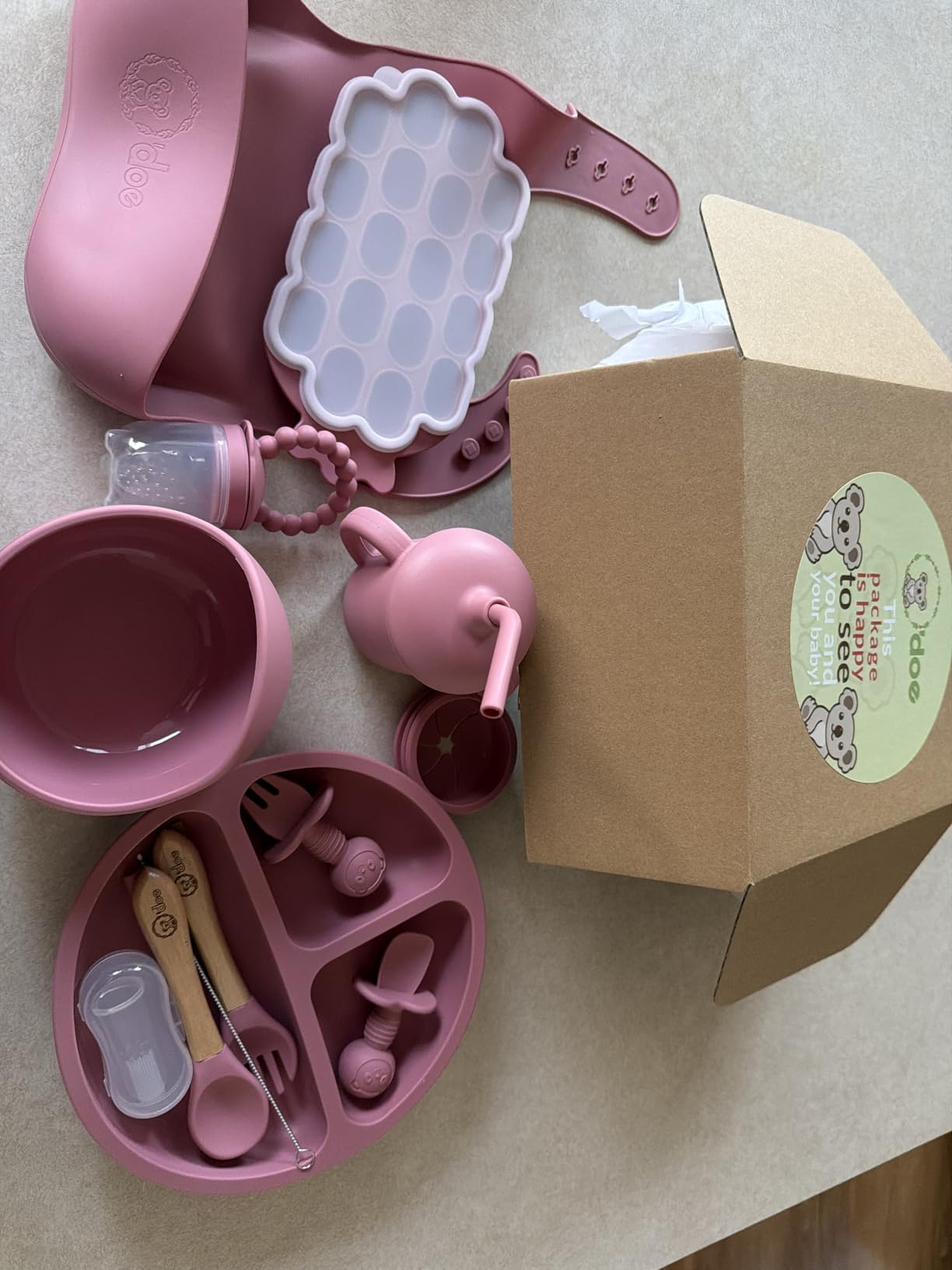 O'doe Baby Weaning Set - 15 Pcs Silicone Baby Feeding Set with Suction Plate, Bowl, Bib, Sippy Cup, Fruit Feeder & Freezer Tray customer photo 1